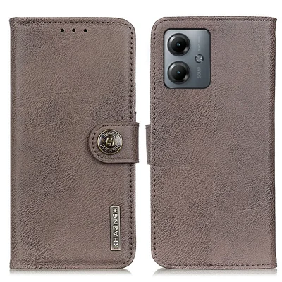 KHAZNEH For Motorola Moto G14 4G PU Leather Phone Cover Cowhide Texture Case Stand Wallet - Khaki