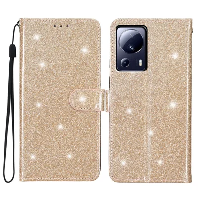 Für Xiaomi 13 Lite / Civi 2 5G Glitzeriges PU-Leder-Handyhülle Geldbörse Ständer Stoßfest - Gold