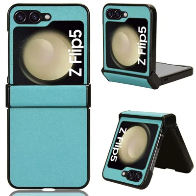 For Samsung Galaxy Z Flip5 5G PU Leather Coated PC Phone Case Hinge Protection Sand-like Texture Cover - Blue