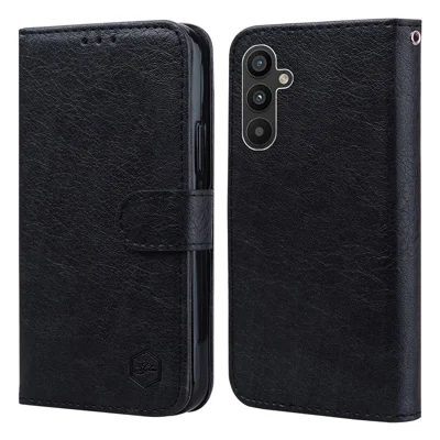 For Samsung Galaxy A14 5G / A14 4G Solid Color PU Leather Stand Wallet Case Cell Phone Flip Cover - Black
