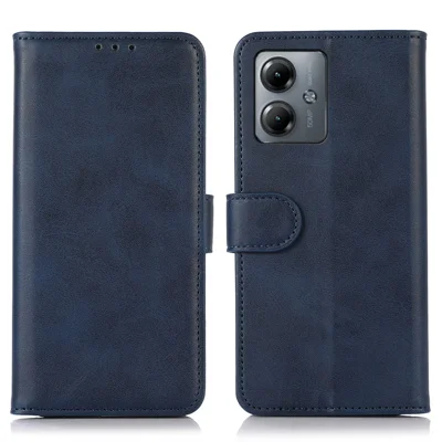 For Motorola Moto G14 4G Wallet Phone Cover Stand Leather Cowhide Texture Phone Case - Blue