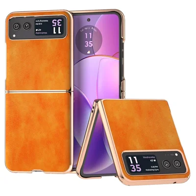 For Motorola Razr 40 5G Litchi Texture PU Leather+PC Back Case Nano Electroplating Phone Cover - Orange