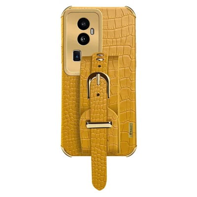 For Oppo Reno10 Pro+ 5G Electroplating Phone Cover PU Leather+TPU Case with Wristband Kickstand - Yellow