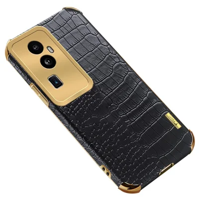 For Oppo Reno10 Pro+ 5G Crocodile Texture Leather+TPU Anti-drop Cover 6D Electroplated Phone Case - Black