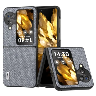 ABEEL For Oppo Find N3 Flip 5G PU Leather + Hard PC Shell Rhinestone Texture Ultra Thin Phone Cover - Grey