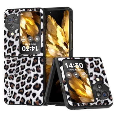 ABEEL For Oppo Find N3 Flip 5G Leopard Pattern Phone Case PU Leather+PC Shockproof Cover - Silver