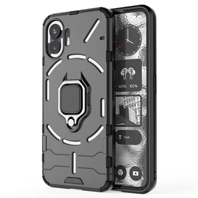 Pour Rien Téléphone (2) Boîtier Dur PC + Boîtier Souple TPU Rotative Bague Support Téléphone Étui - Noir
