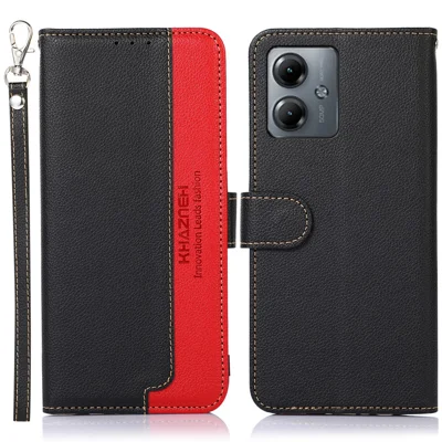 KHAZNEH Pour Motorola Moto G14 4G Coque de téléphone en cuir grain de litchi RFID Blocking Stand Wallet - Noir