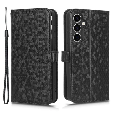 For Samsung Galaxy M34 5G / F34 5G PU Leather Stand Phone Case Dot Imprinted Wallet Cover - Black