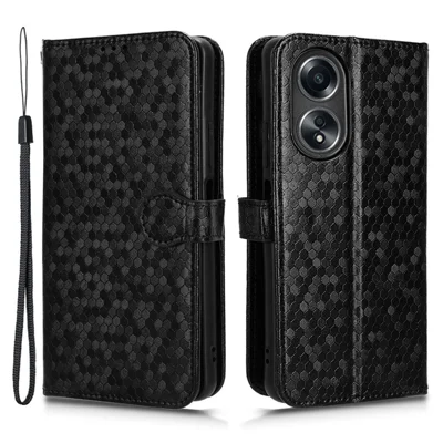 Per Oppo A58 4G Drop-proof Case Dot Imprinted PU Leather Wallet Stand Phone Cover - Nero