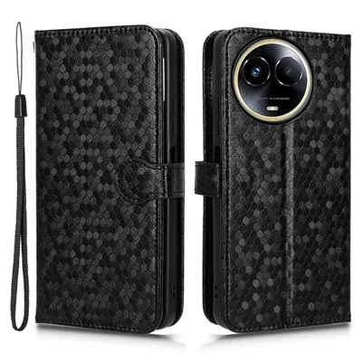 PU Leather Phone Case for Realme 11x 5G / 11 5G (Global) Dot Imprinted Wallet Stand Shockproof Cover - Black