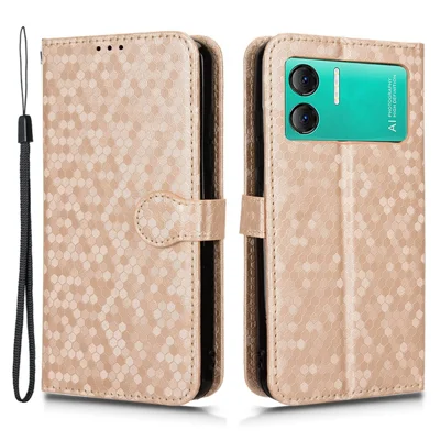 Para Doogee X98 Funda de cartera de piel sintética con estampado de puntos, funda a prueba de caídas con soporte - Oro rosa