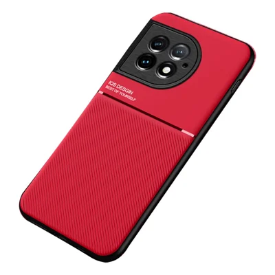 For OnePlus Ace 2 Pro 5G Textured PU Leather+TPU Phone Case Anti-drop Cover with Built-in Metal Sheet - Red