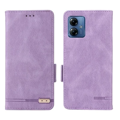 For Motorola Moto G14 4G Stand Phone Case Anti-Scratch PU Leather Hardware Decor Wallet Protective Cover - Purple
