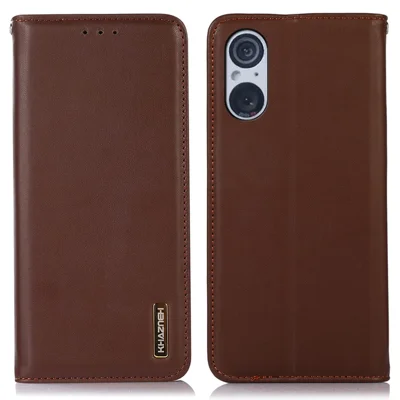 KHAZNEH per Sony Xperia 5 V Custodia in vera pelle di mucca con blocco RFID Portafoglio Stand Cover - Marrone