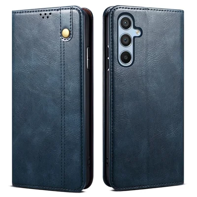 For Samsung Galaxy M34 5G / F34 5G Stand Wallet Case Waxy Crazy Horse Texture PU Leather Phone Shell Cover - Blue