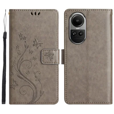 For Oppo Reno10 5G (Global) / Reno10 Pro 5G (Global) PU Leather Wallet Cover Phone Case Imprinted Stand Shell - Grey