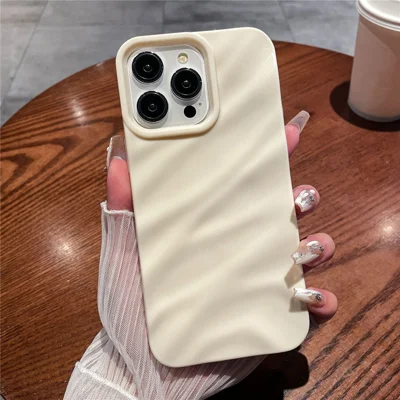 Simple Style Wave Pattern Slim Case for iPhone 15 Protective Soft TPU Phone Cover - Beige