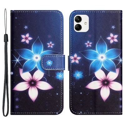 For Motorola Moto G14 4G 3D Pattern Printing Leather Phone Case Stand Wallet Cover with Strap - Blue Flower