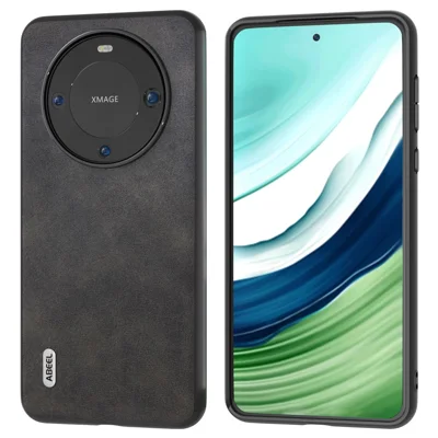 Custodia per telefono ABEEL per Huawei Mate 60 , rivestimento in pelle di mucca Texture PU TPU+PC Cover - Nero