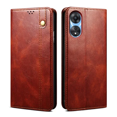 Per Oppo A58 4G Custodia in pelle con supporto a portafoglio Texture crazy horse cerosa Anti-caduta Custodia per telefono - Marrone