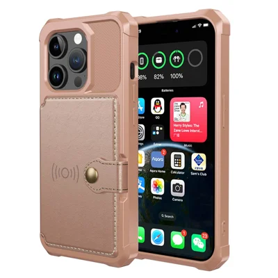 For iPhone 15 Pro PU Leather+TPU Cell Phone Case Card Slots Wallet Cover Support Magnetic Car Mount - Pink
