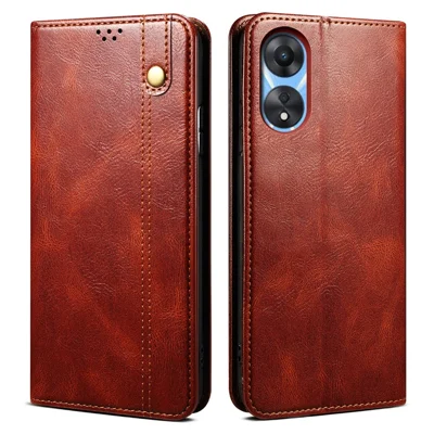 Pour Oppo A38 4G Slim-Fit Étui de téléphone Étui en cuir PU Support Portefeuille Coque Texture Cuir de Cheval Waxy - Brun