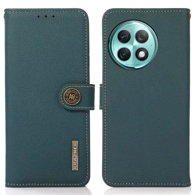 KHAZNEH Wallet Case for OnePlus Ace 2 Pro 5G RFID Blocking Genuine Cow Leather Foldable Stand Phone Cover - Green