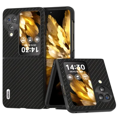 ABEEL For Oppo Find N3 Flip 5G PU Leather Coated PC Case Carbon Fiber Texture Protective Phone Cover - Black