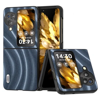 ABEEL Milky Way Series Phone Case for Oppo Find N3 Flip 5G , PU Leather Coated PC Anti-Scratch Protective Cover - Blue