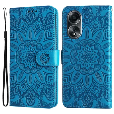 Étui pour téléphone portable pour Oppo A58 4G, coque en cuir PU avec support, motif tournesol - Bleu