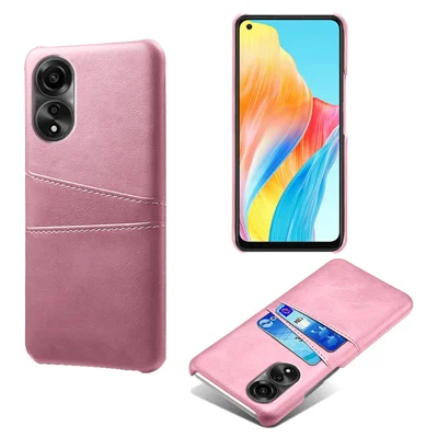 Жесткий чехол для телефона ПК для Oppo A78 4G из PU-кожи с двумя слотами для карт - розовое золото