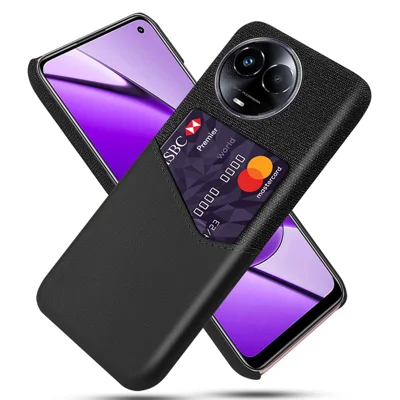 Protective Case for Realme 11 5G (Global) Cloth Texture PU+PC Phone Cover with Card Holder - Black