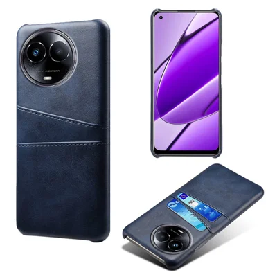 Slim Phone Case for Realme 11 5G (Global) PU+Hard PC Cell Phone Back Cover with Dual Card Slots - Blue