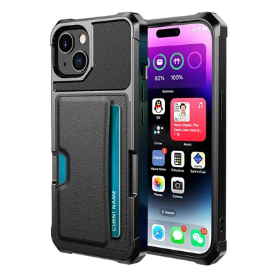 Phone Shell for iPhone 15 , ZM02 Four Corners Anti-drop PU Leather Coated TPU Card Holder Back Case