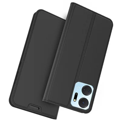For Honor X7a 4G Card Slot Phone Cover Book Style PU Leather Stand Phone Case - Black