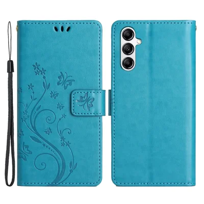 For Samsung Galaxy S23 FE Butterfly Imprint Leather Wallet Shell Anti-fall Stand Phone Case - Blue