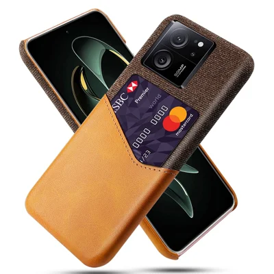 For Xiaomi Redmi K60 Ultra / 13T / 13T Pro Cell Phone Cover Slim-Fit Cloth+PU+PC Phone Case with Card Slot - Orange