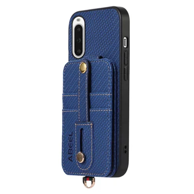 ABEEL Style 02 Carbon Fiber Texture PU+TPU Phone Case for Sony Xperia 10 V RFID Blocking Card Holder Kickstand Cover - Blue