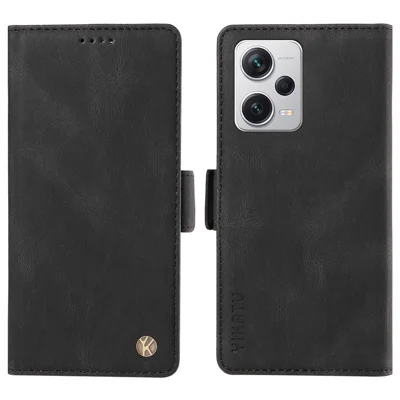 YIKATU YK-005 Für Xiaomi Redmi Note 12 Pro+ 5G Smartphone-Cover, Haut-Berührung PU-Leder-Geldbörsen-Hülle - Schwarz