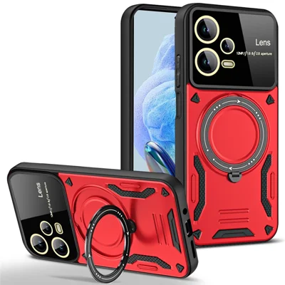 For Xiaomi Redmi Note 12 Pro 4G Back Case Rotating Kickstand PC+TPU Phone Cover Magnetic Case - Red