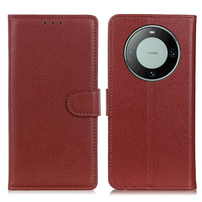 For Huawei Mate 60 Pro Litchi Texture PU Leather Wallet Case Support Stand Phone Cover - Brown