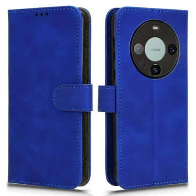 For Huawei Mate 60 Pro PU Leather Phone Cover Drop Protection Skin-Touch Wallet Stand Case - Blue
