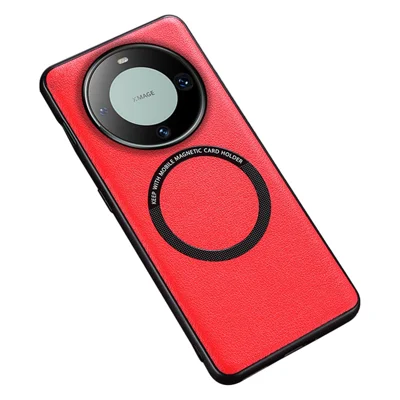 Für Huawei Mate 60 Magnetisches Handyhülle Anti-Drop PU Leder+TPU Abdeckung Kompatibel mit MagSafe - Rot