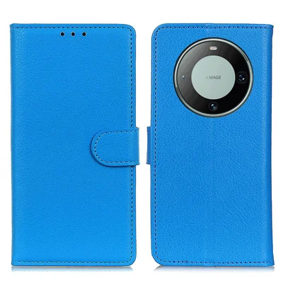 For Huawei Mate 60 PU Leather Case Bump Proof Litchi Texture Wallet Stand Phone Cover - Blue
