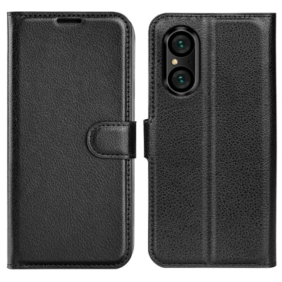 For Sony Xperia 5 V Litchi Texture Stand Wallet Phone Case PU Leather Shockproof Cover - Black
