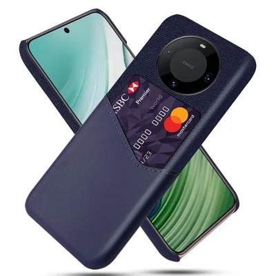 Per Huawei Mate 60 Portacarte Cover per telefono Texture in tessuto Pelle PU + Coperchio posteriore in PC - Blu