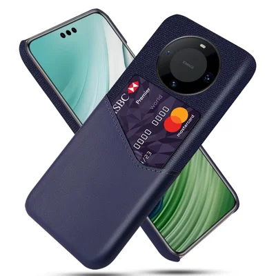 For Huawei Mate 60 Pro+ Card Holder Back Cover Cloth+PC+PU Leather Phone Case - Blue