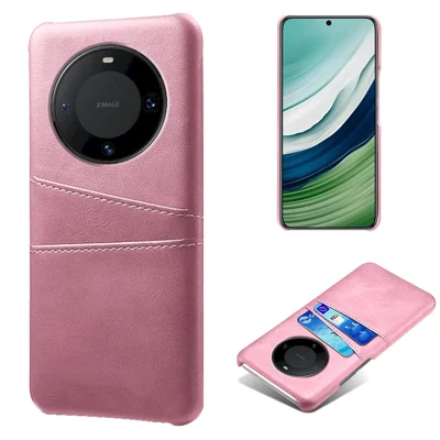 For Huawei Mate 60 PU Leather Coated PC Phone Case Smartphone Cover with Dual Card Slots - Rose Gold