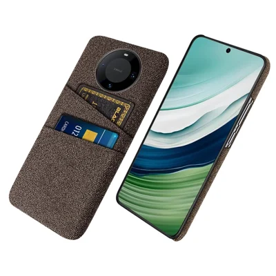 Dual Card Holder Slim Cover für Huawei Mate 60, Harte PC+Textil Handyhülle - Braun